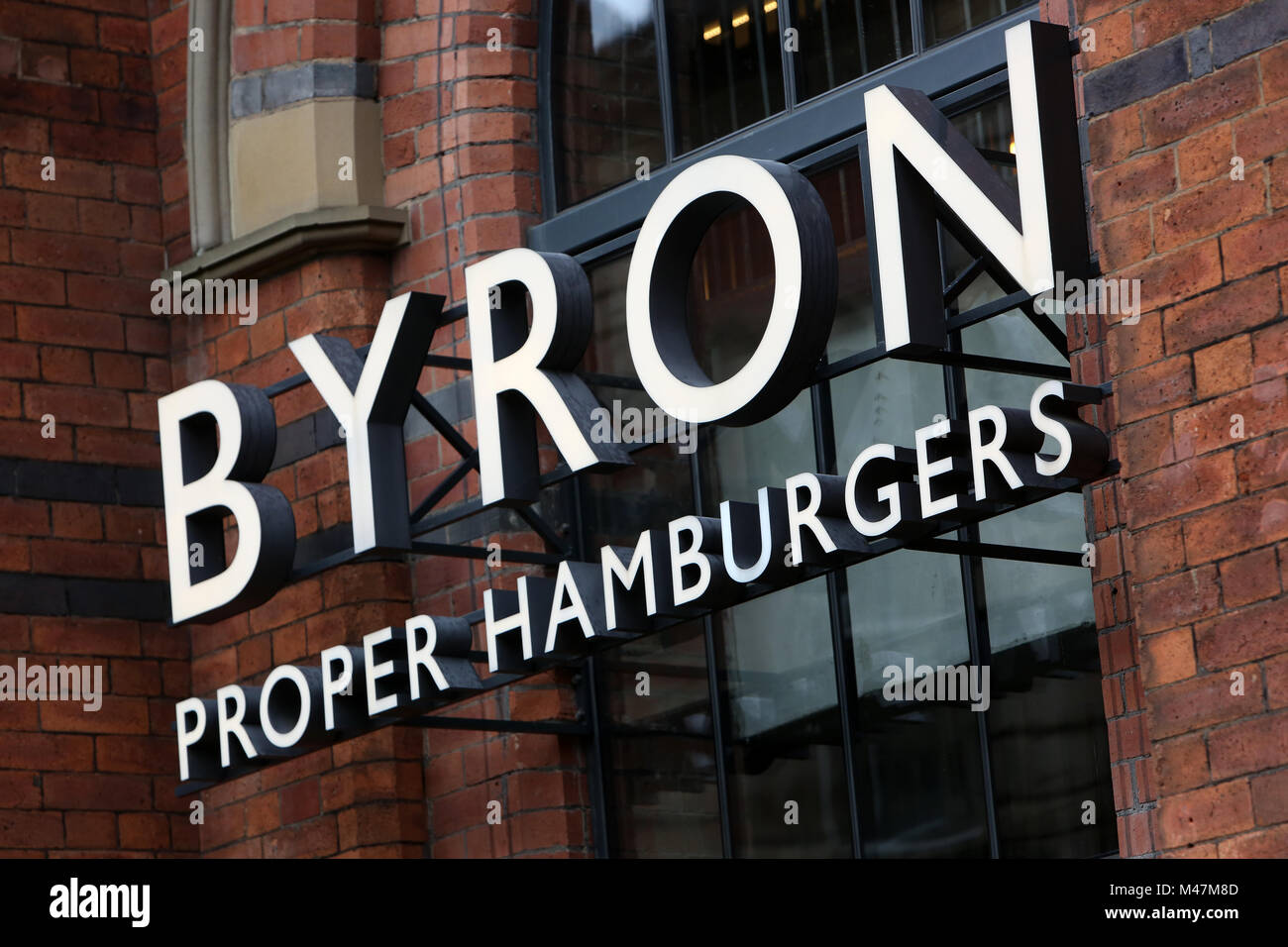 General views of Byron Proper Hamburgers restaurant in Leeds, West Yorkshire, UK. Stock Photo