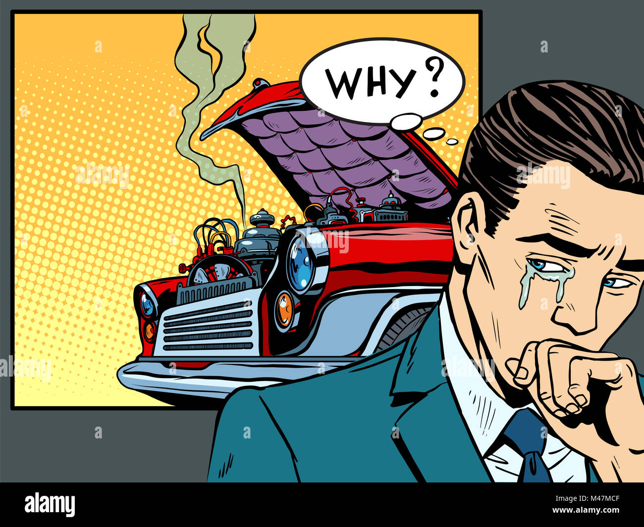Man Weeps Car Broke Down Stock Photo Alamy
