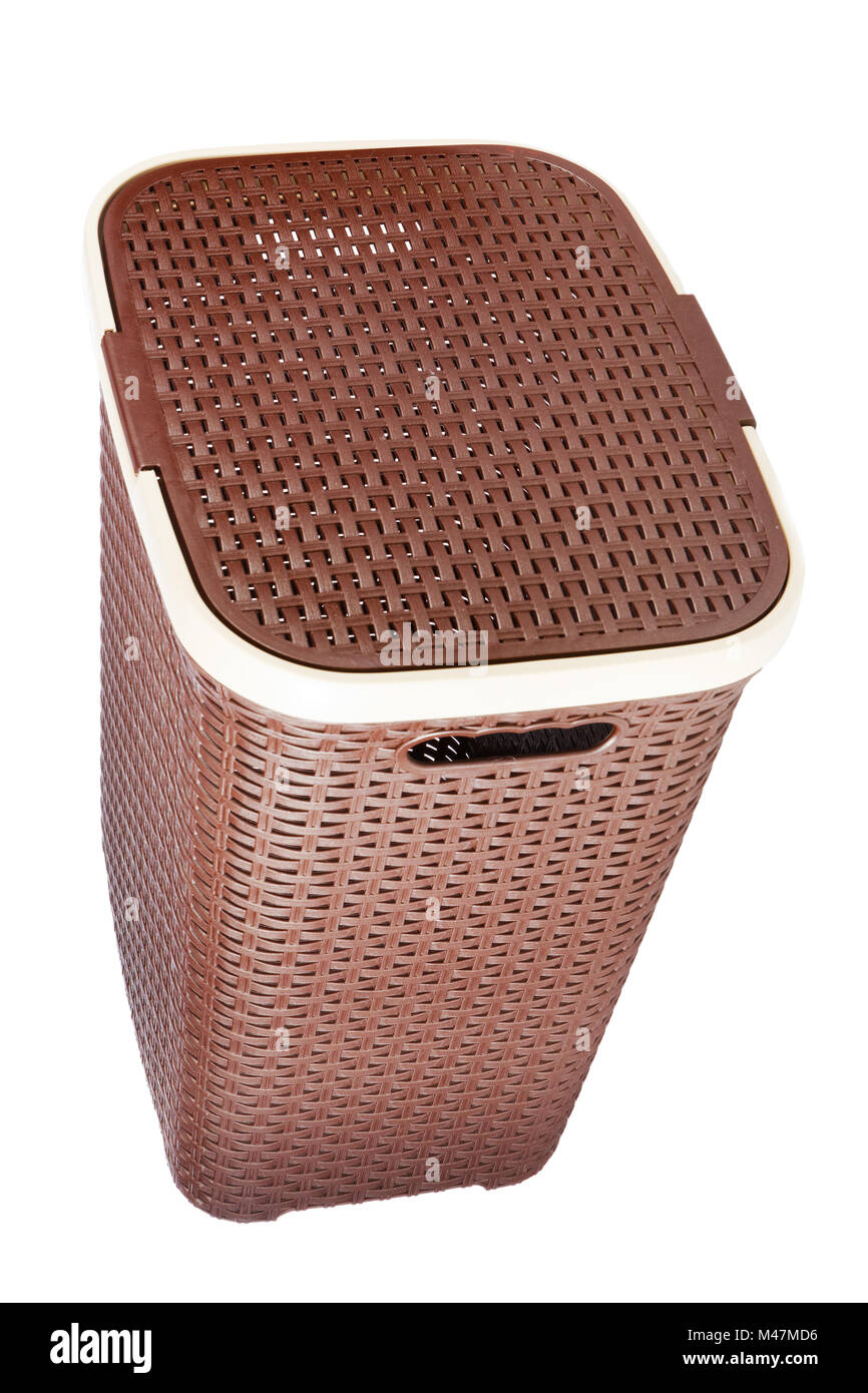 brown laundry basket isolated on a white background Stock Photo Alamy