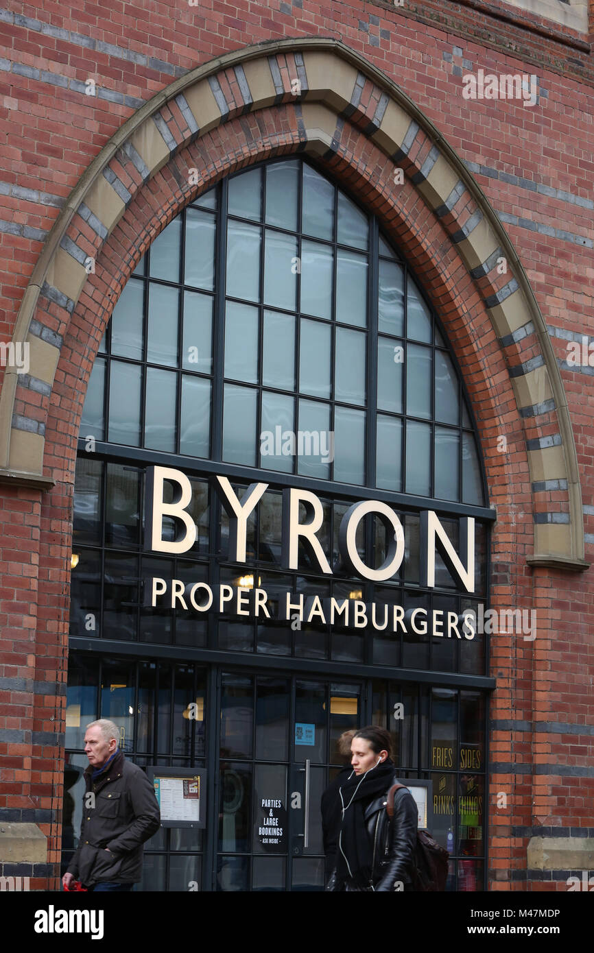 General views of Byron Proper Hamburgers restaurant in Leeds, West Yorkshire, UK. Stock Photo
