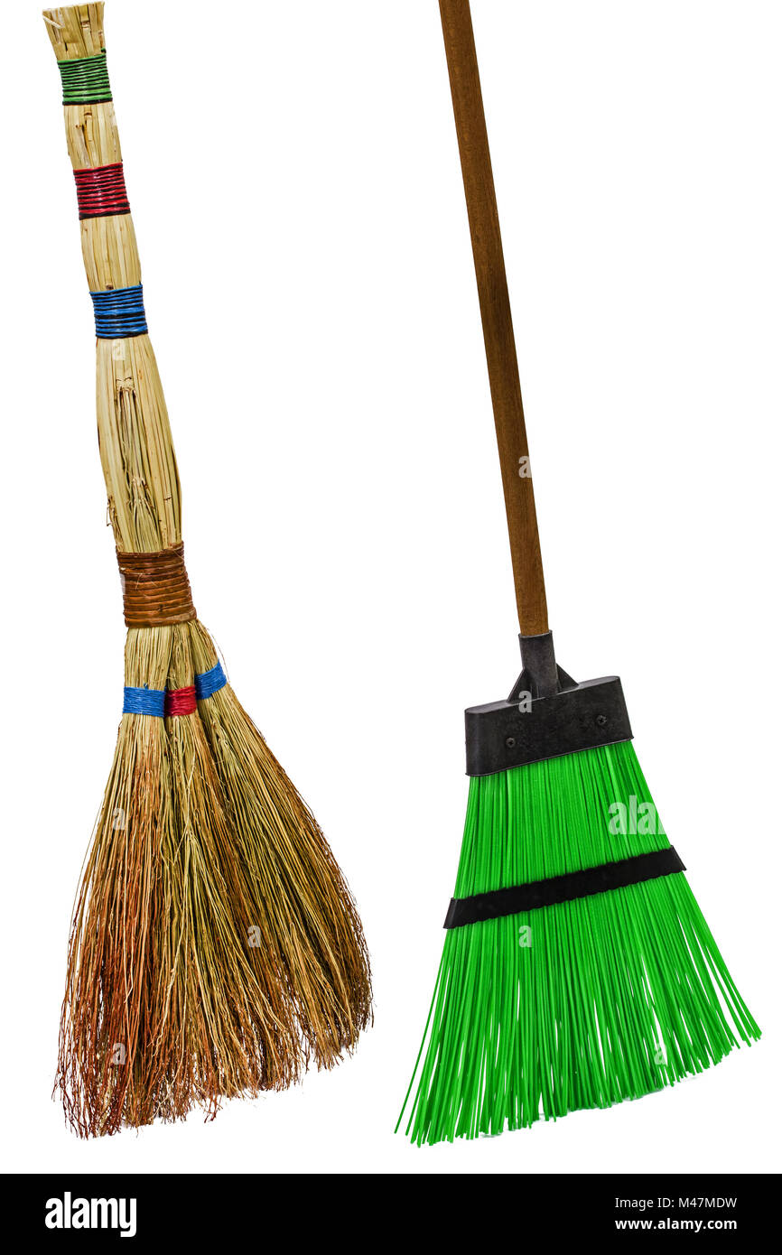 Besom and broom, isolated on white background Stock Photo Alamy