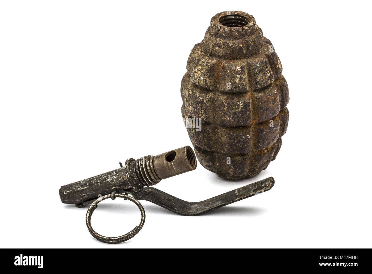 Old grenade and fuse, isolated on white background Stock Photo Alamy