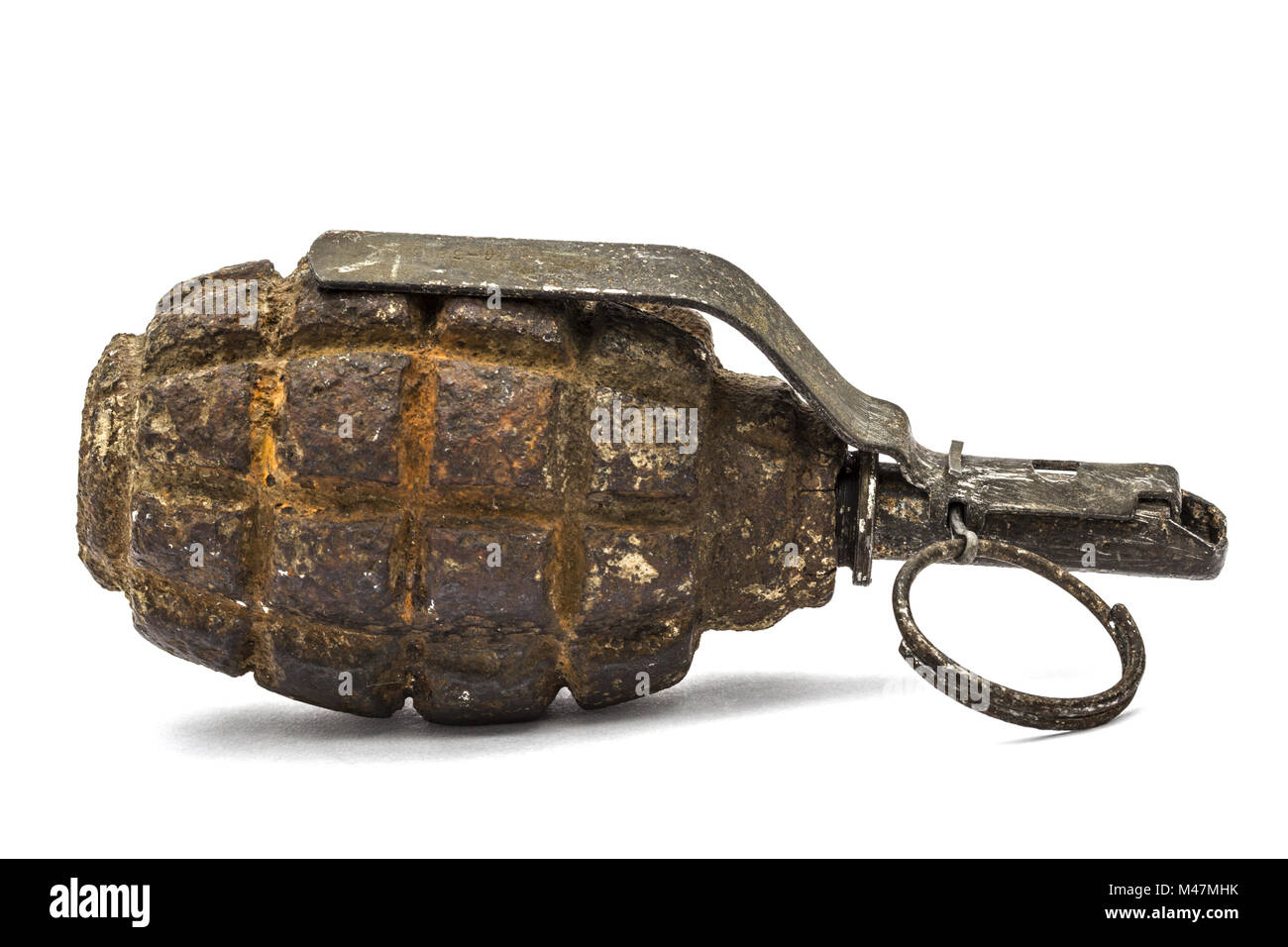 Old combat grenade isolated on a white background Stock Photo Alamy