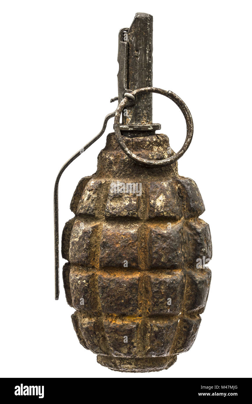 Old combat grenade isolated on a white background Stock Photo - Alamy
