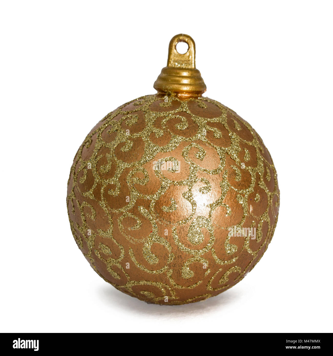 Beautiful gold Christmas ball, isolated on white background Stock Photo