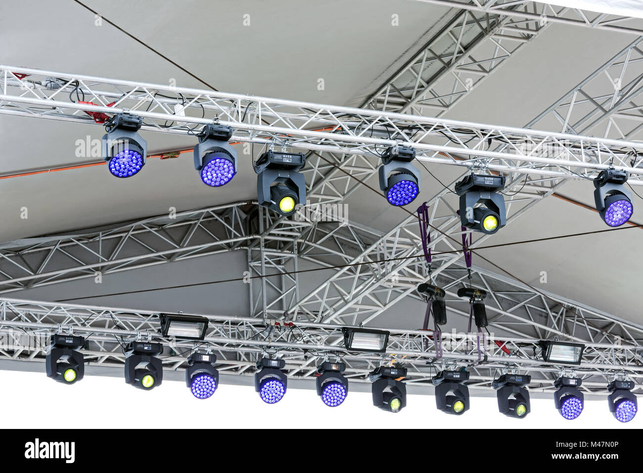 concert spotlights on outdoor stage Stock Photo