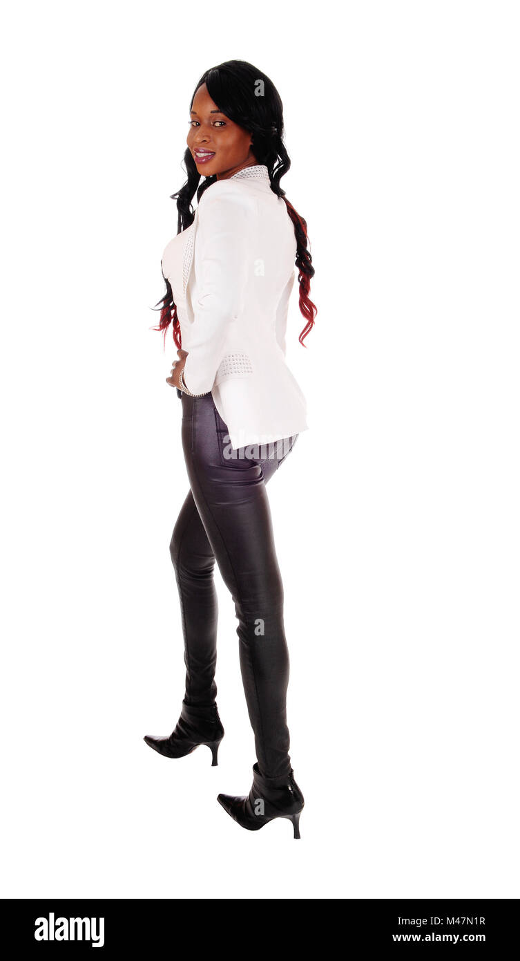 Attractive black girl in leather pants hi-res stock photography and images  - Alamy