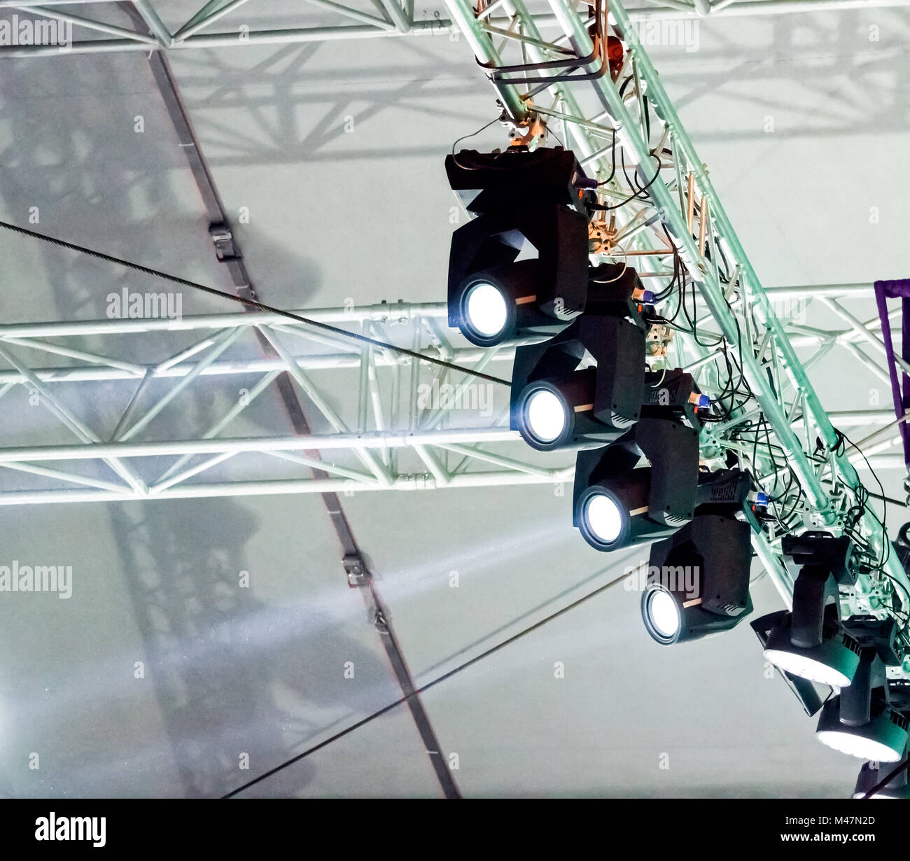 stage lighting equipment under roof Stock Photo