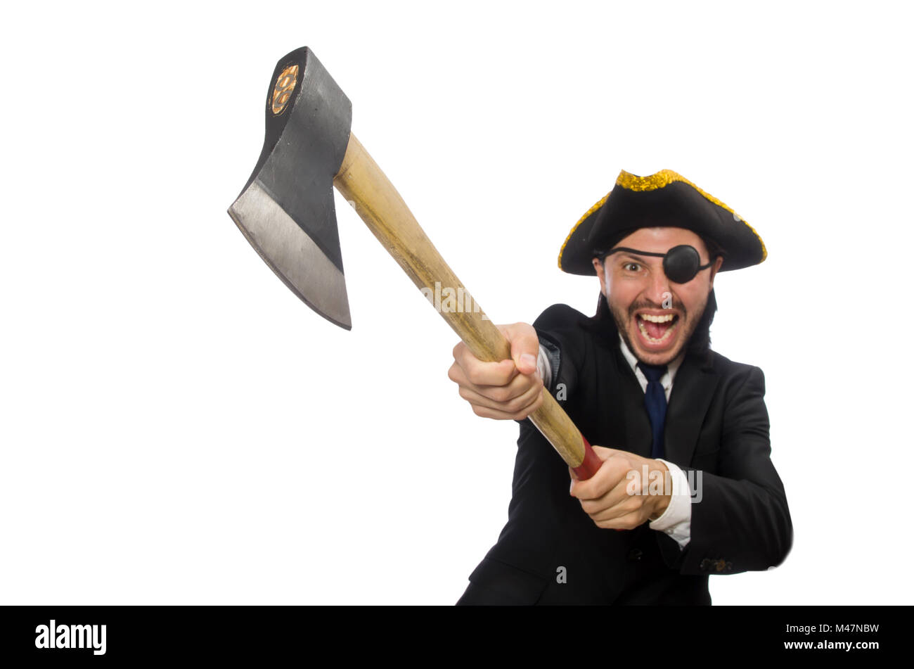 Pirate businessman with axe isolated on white Stock Photo Alamy