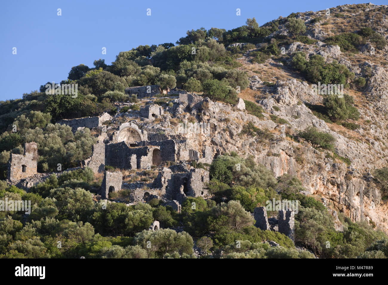 Gemiler Island with church of St. Nicholas, Turkey Stock Photo