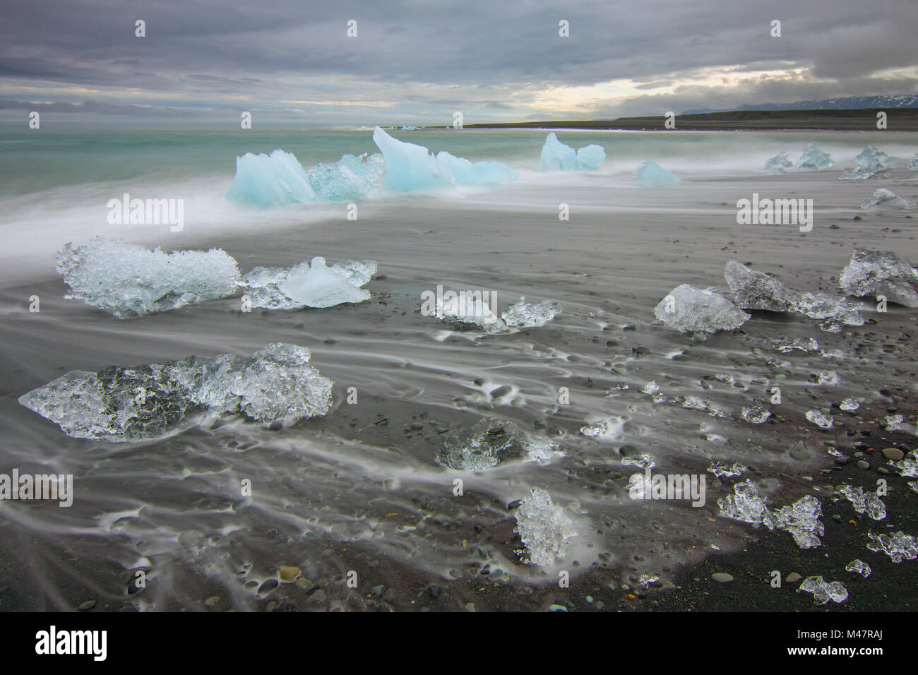 The beach at Jokulsarlon glaciar lagoon in Iceland Stock Photo