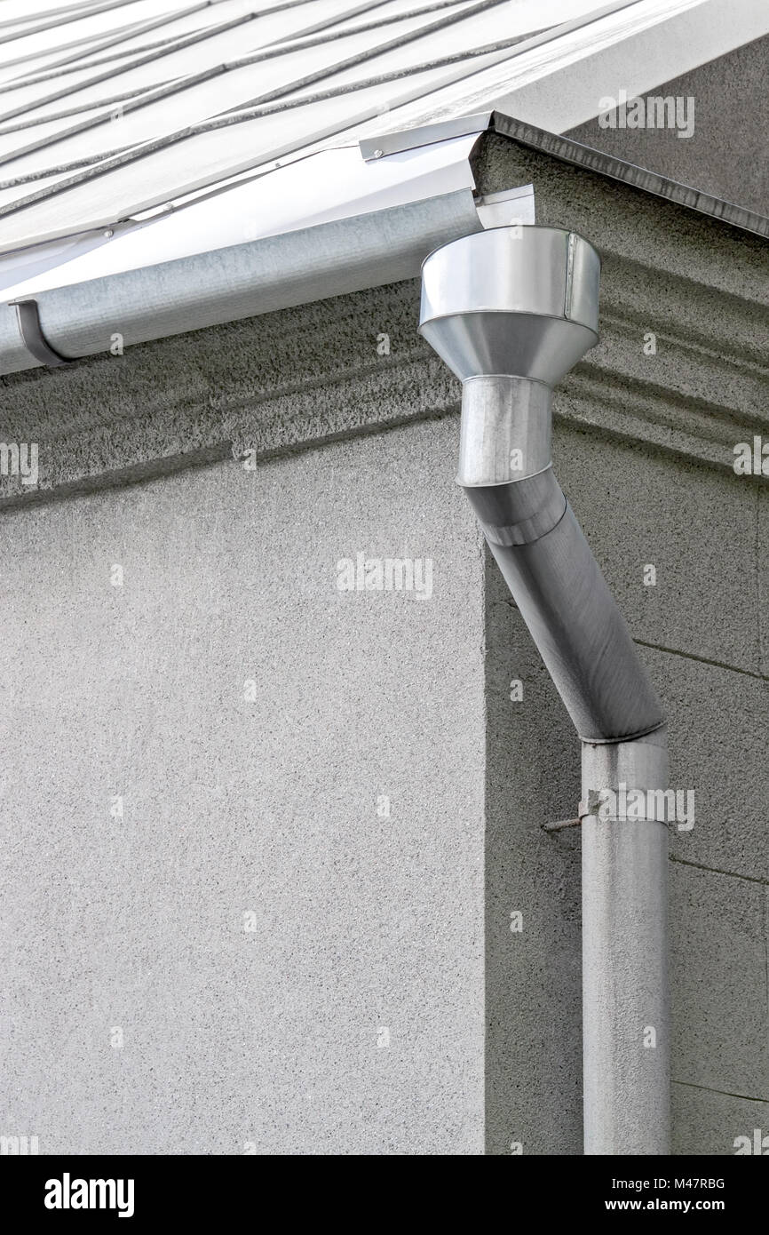 galvanized rain water downspout Stock Photo