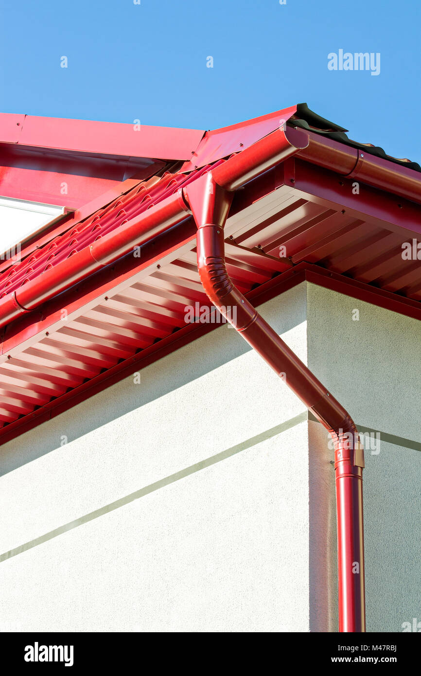 corner of a house with gutter and roof Stock Photo