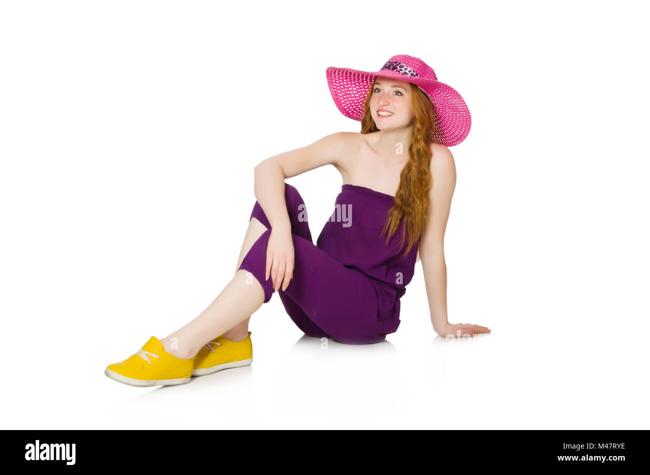 purple and white overalls