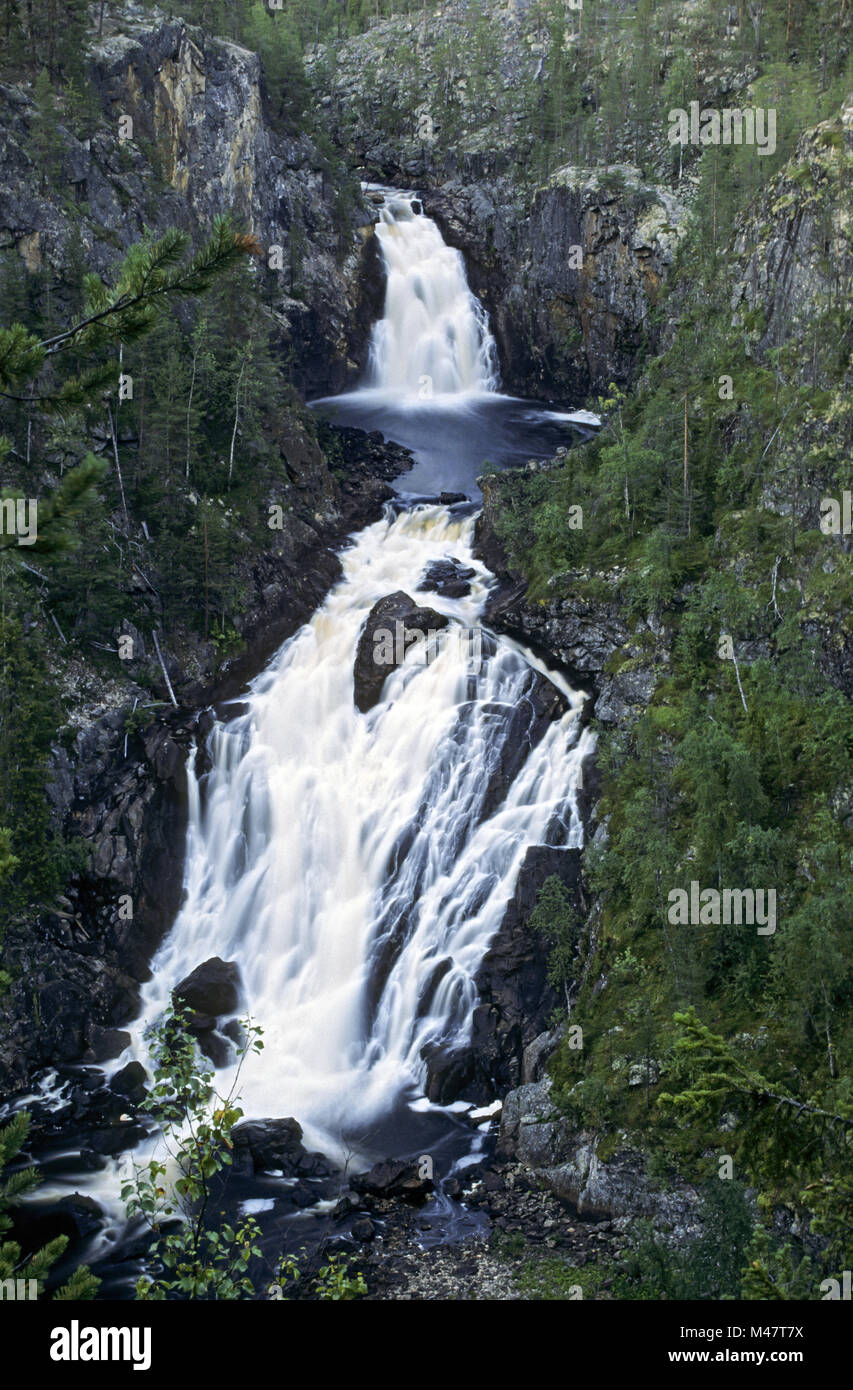Muddus-Waterfall 42m high in Muddus National Park Stock Photo