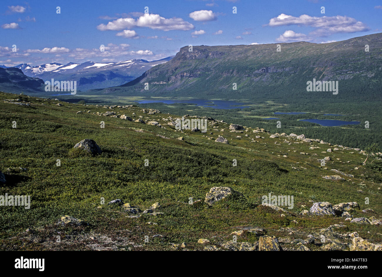 View from Ivarlako summit to Tjakelli in Sarek National Park Stock Photo