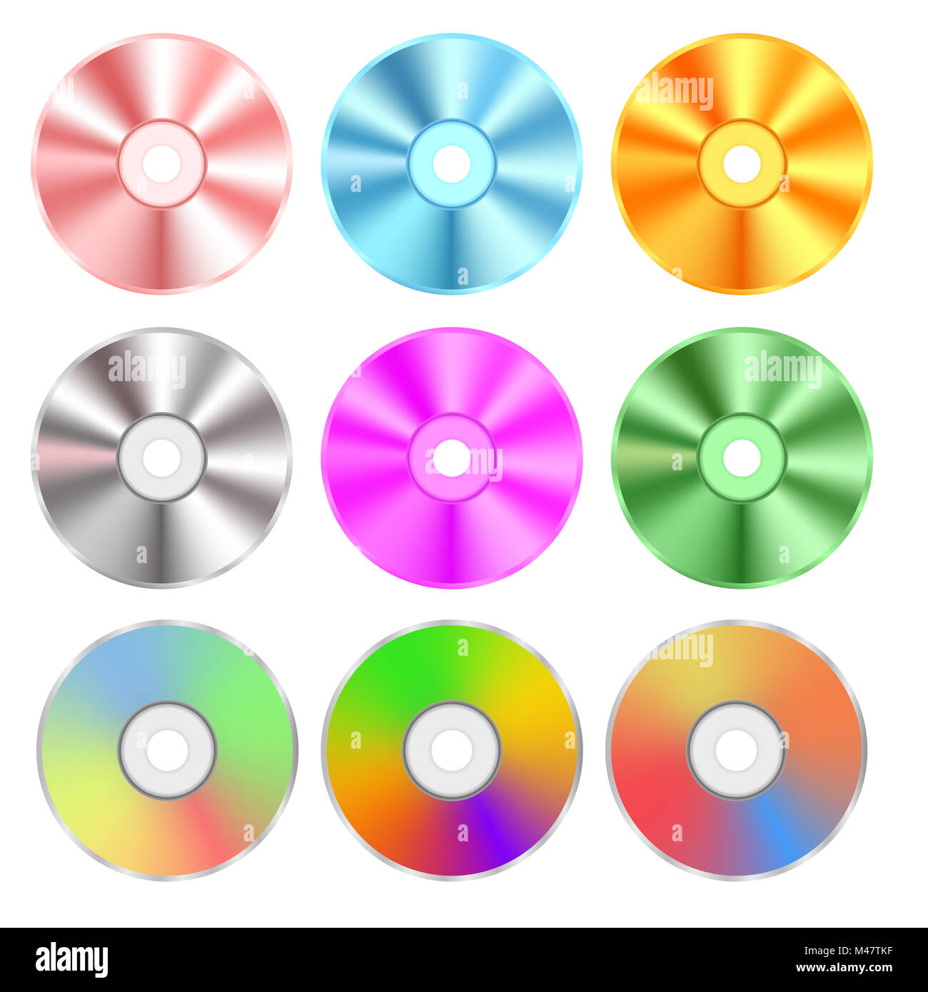 Set of Realistic Colorful Compact Discs Isolated Stock Photo