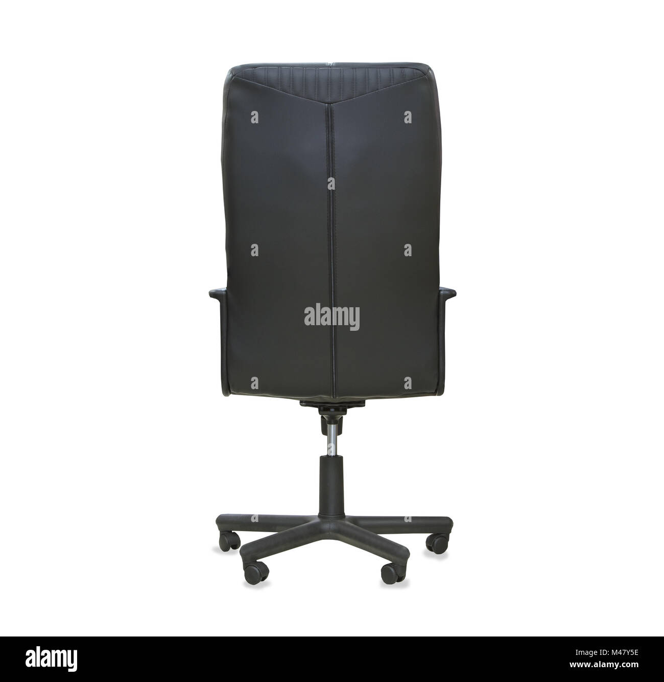 back view of modern office chair from black leather. Isolated Stock