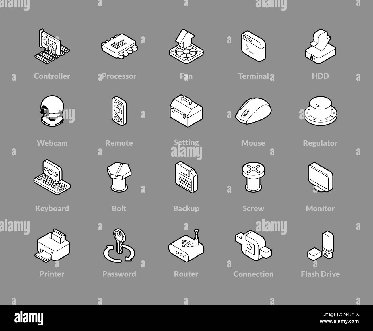 Isometric outline icons set Stock Vector