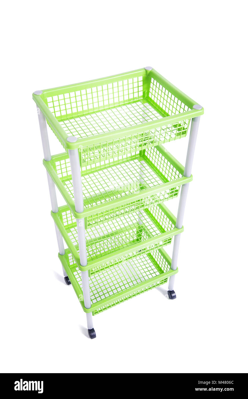 Green bin rack shelf with wheels isolated on white Stock Photo Alamy