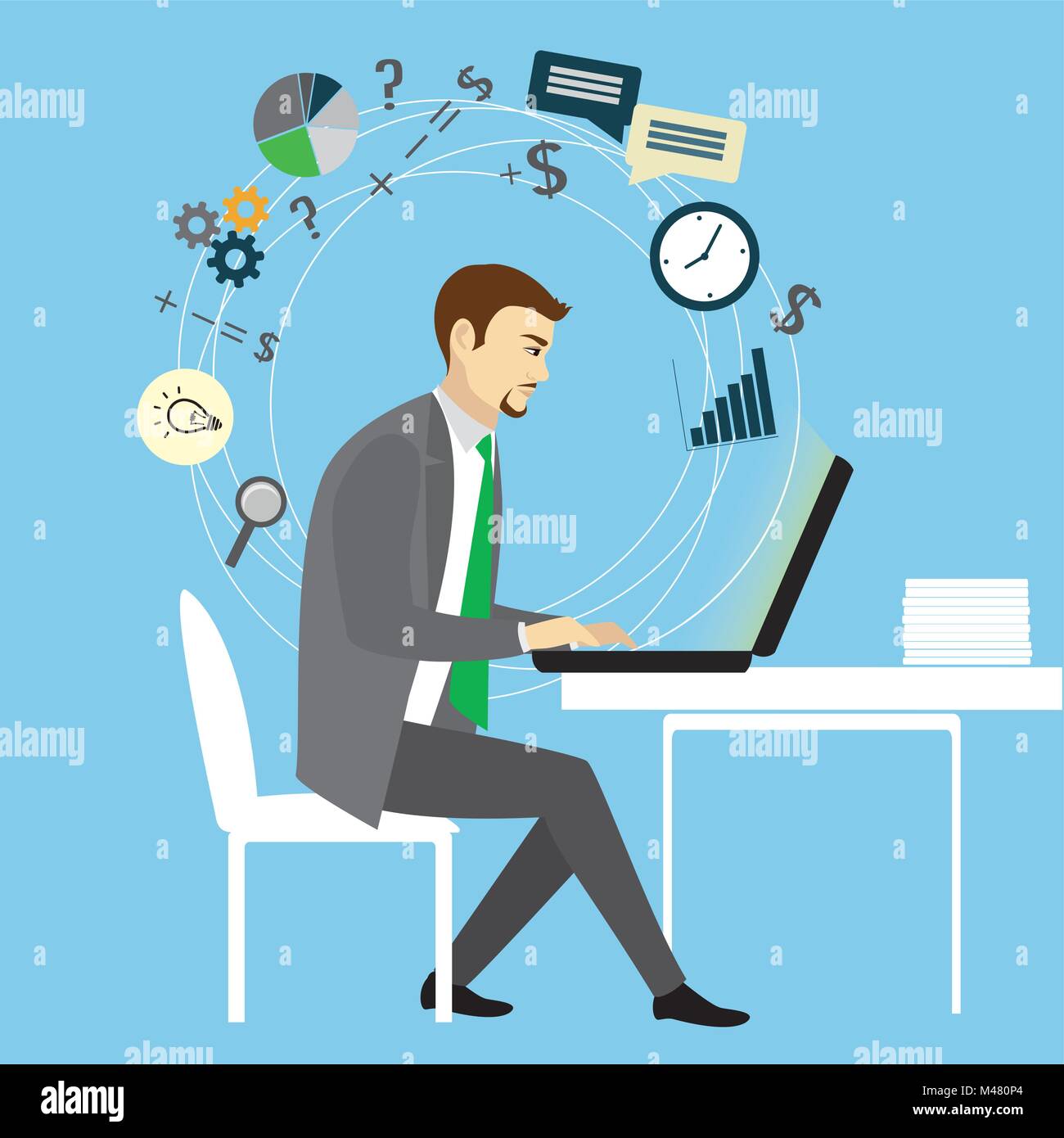 Man Working On Computer Icon Remote Work Icon. Two Man Working In