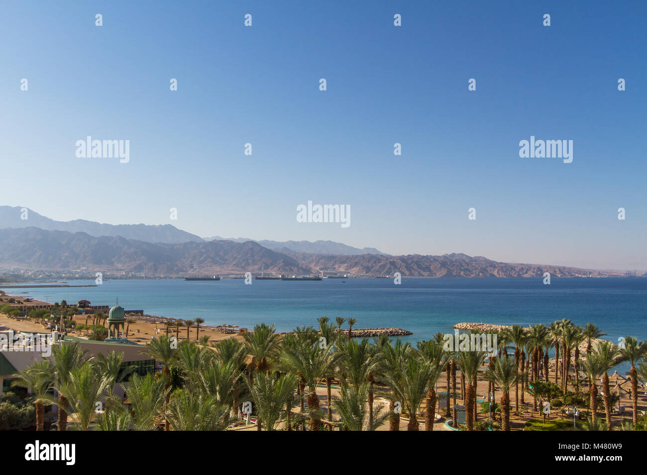 Panoramic view on the central beach of Eilat . Stock Photo
