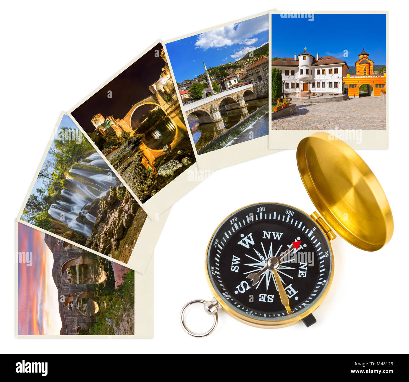 Bosnia and Herzegovina travel images (my photos) and compass Stock
