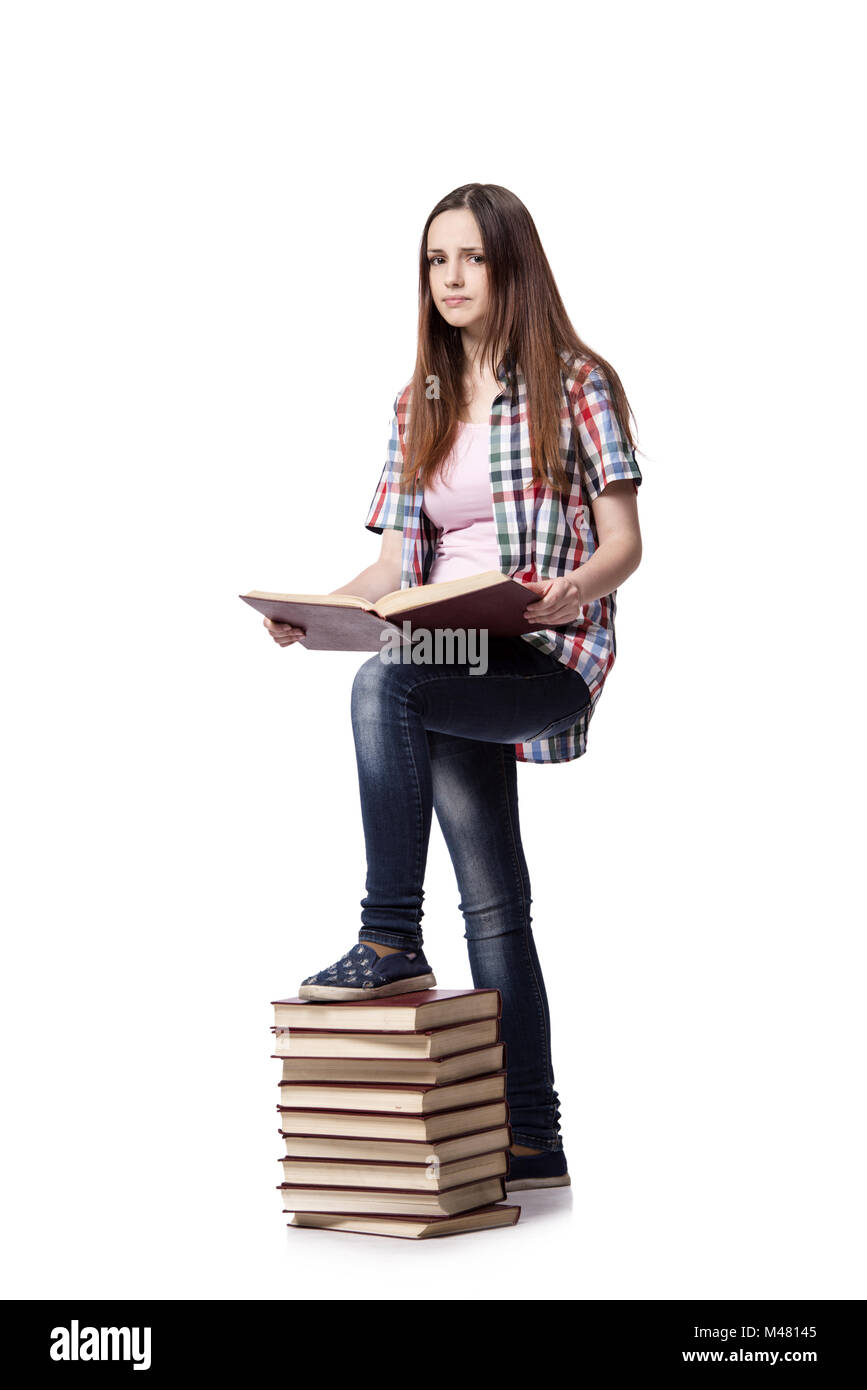 Student with books isolated on the white background Stock Photo - Alamy