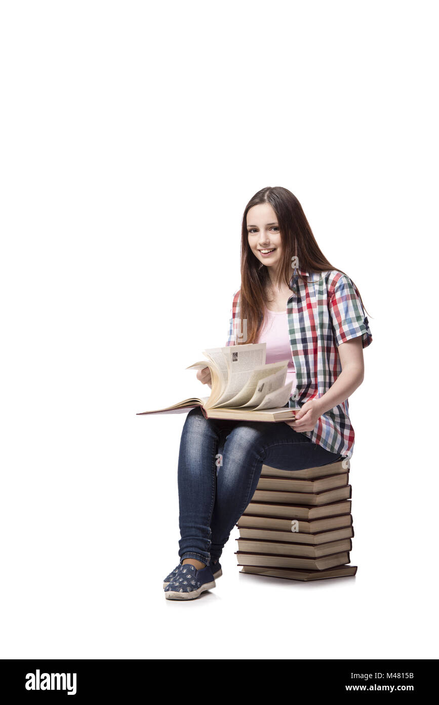 Student with books isolated on the white background Stock Photo - Alamy