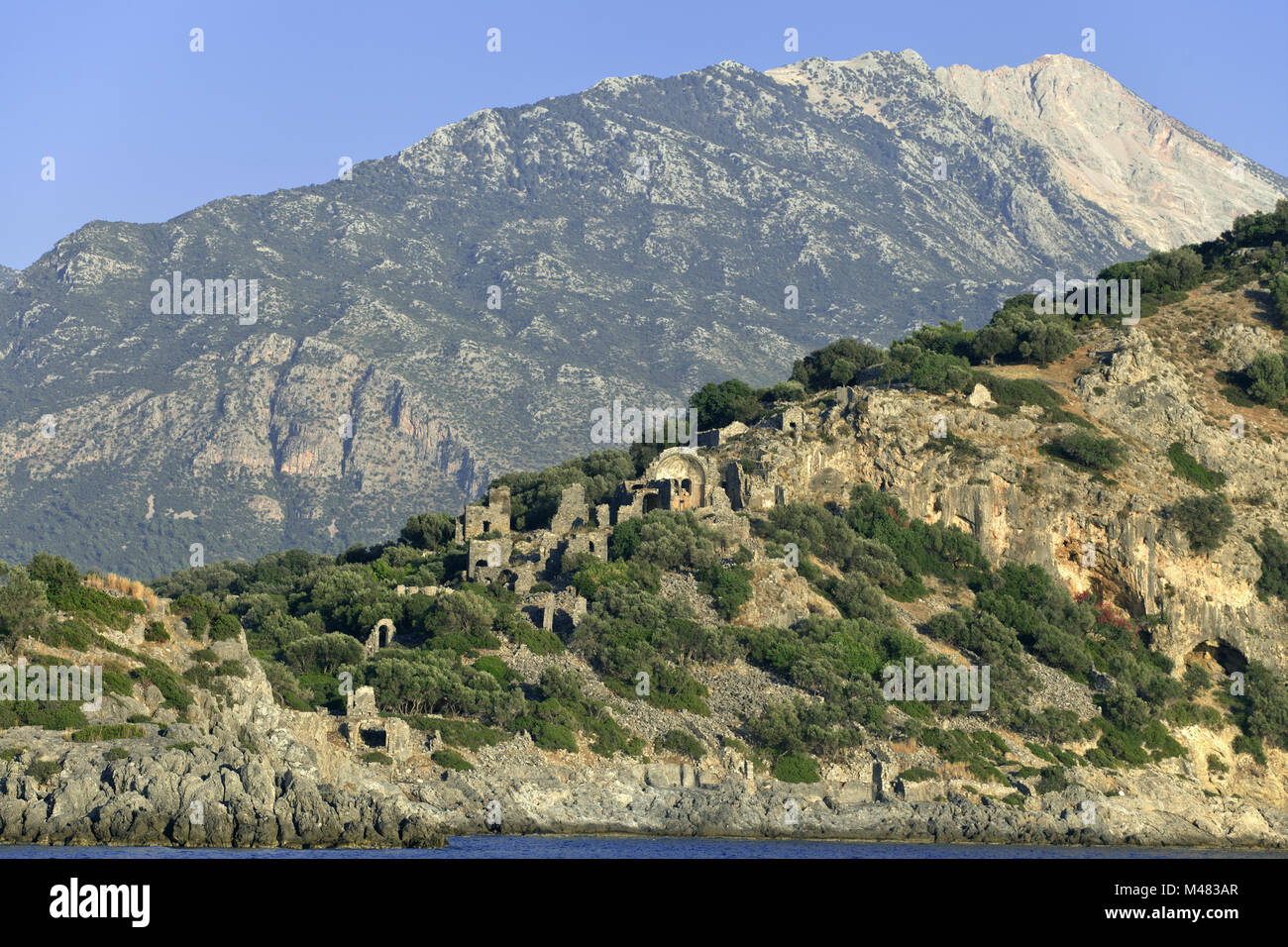 Gemiler Island with church of St. Nicholas, Turkey Stock Photo