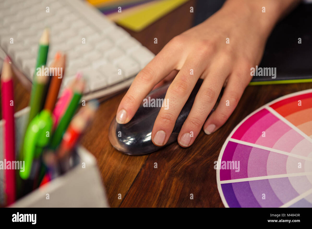 Close up of feminine hand using computer mouse Stock Photo - Alamy
