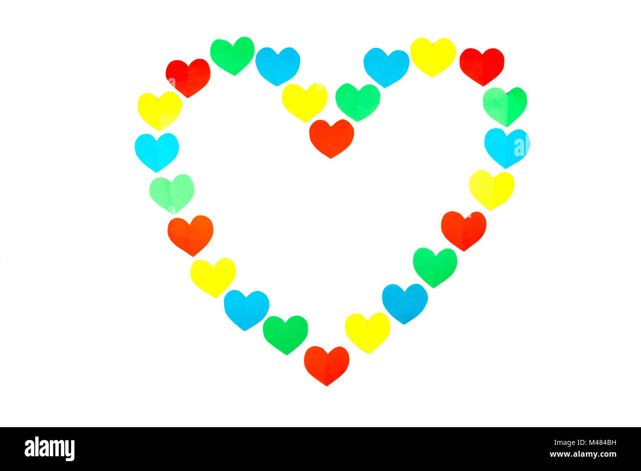 Large heart shape built of little colored hearts on white Stock Photo ...