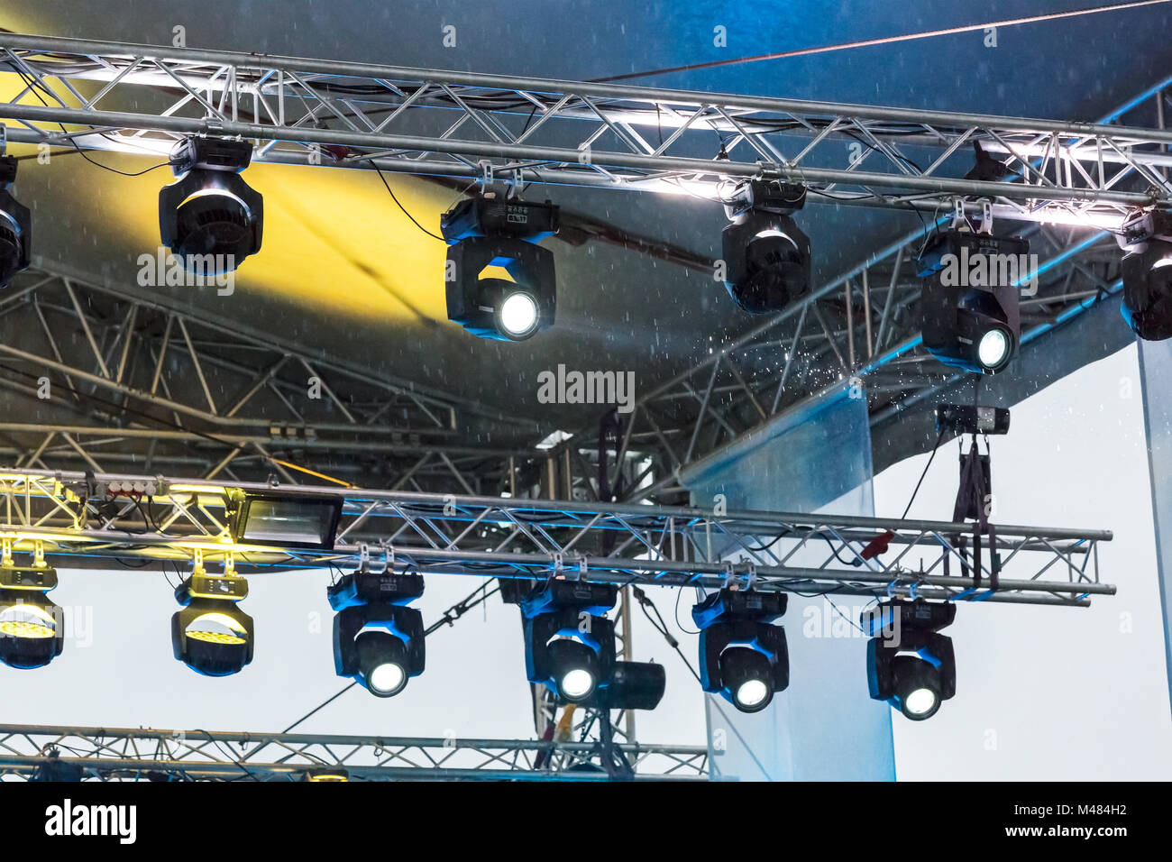 rows of stage lights Stock Photo