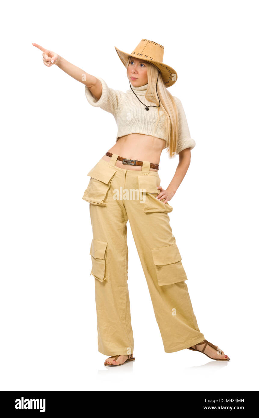 Fashion Model in Summer Casual Strict Beige Pant Trousers and White T-shirt  Stock Photo - Image of happy, cheerful: 94439172
