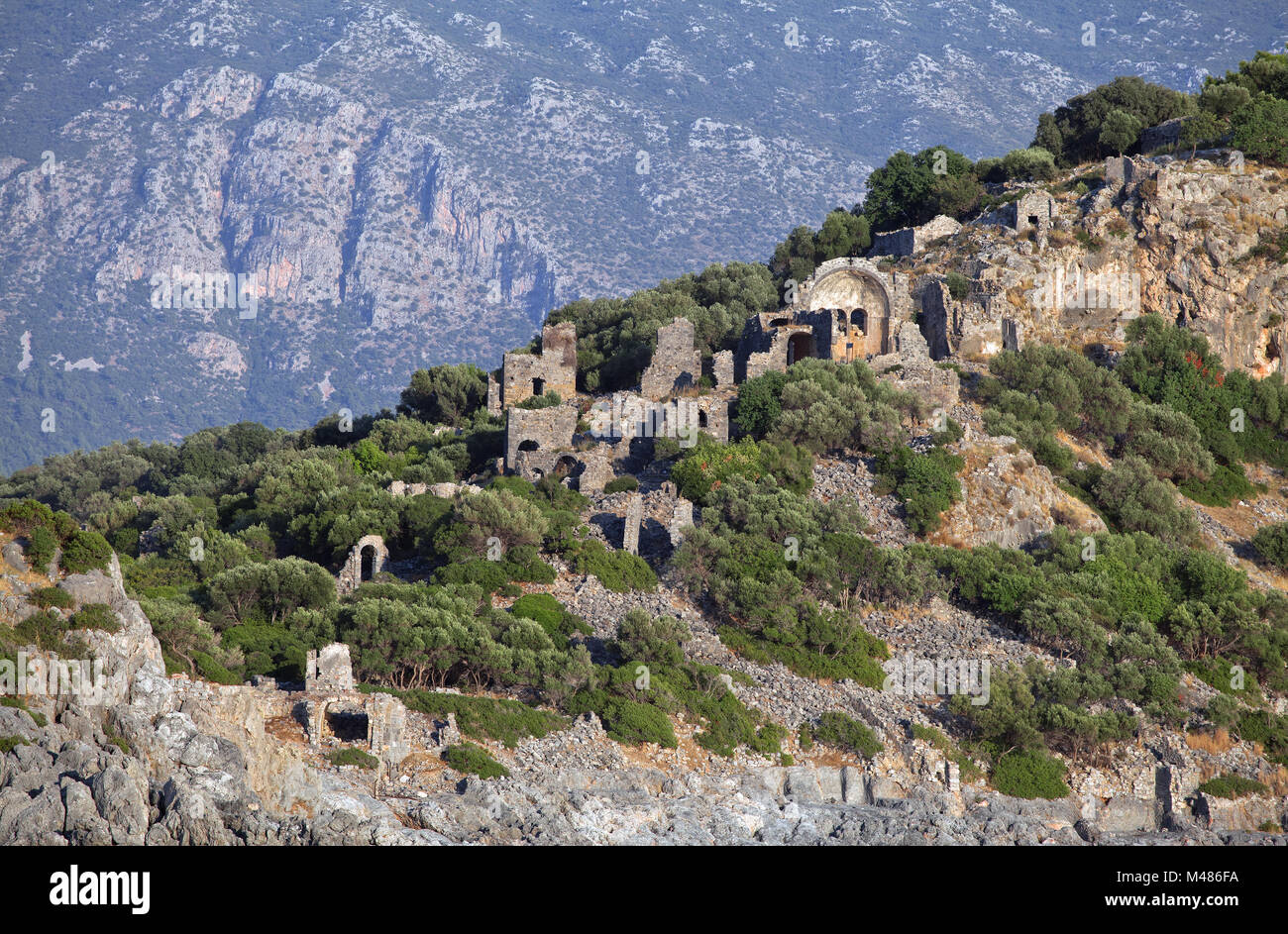 Gemiler Island with church of St. Nicholas, Turkey Stock Photo - Alamy
