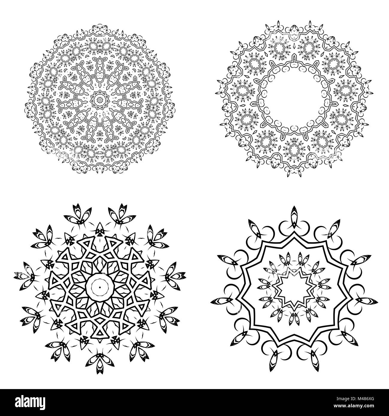 Round Geometric Ornaments Set on White Background Stock Photo