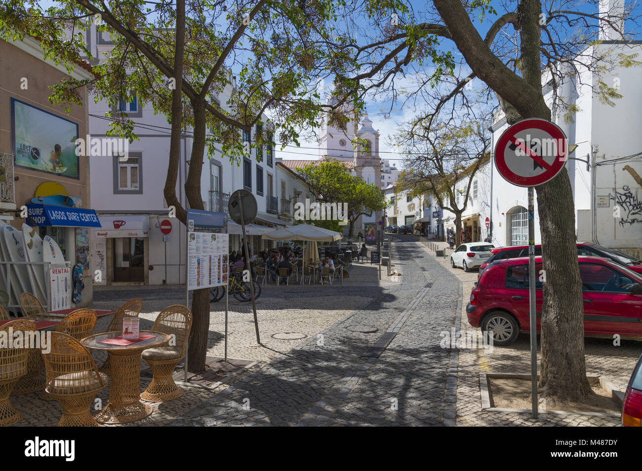 Rua Silva Lopes direction Igreja de Santo Antonio Stock Photo