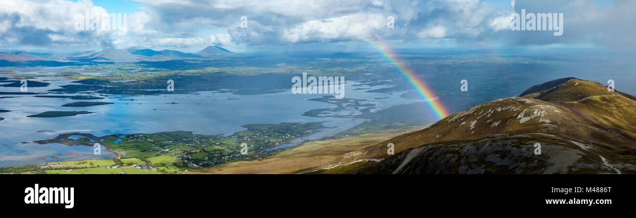 Rainbow over Croagh Patrick and Clew Bay, County Mayo, Ireland. Stock Photo