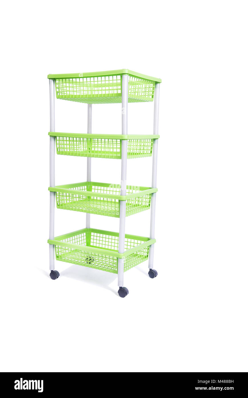 Green bin rack shelf with wheels isolated on white Stock Photo Alamy
