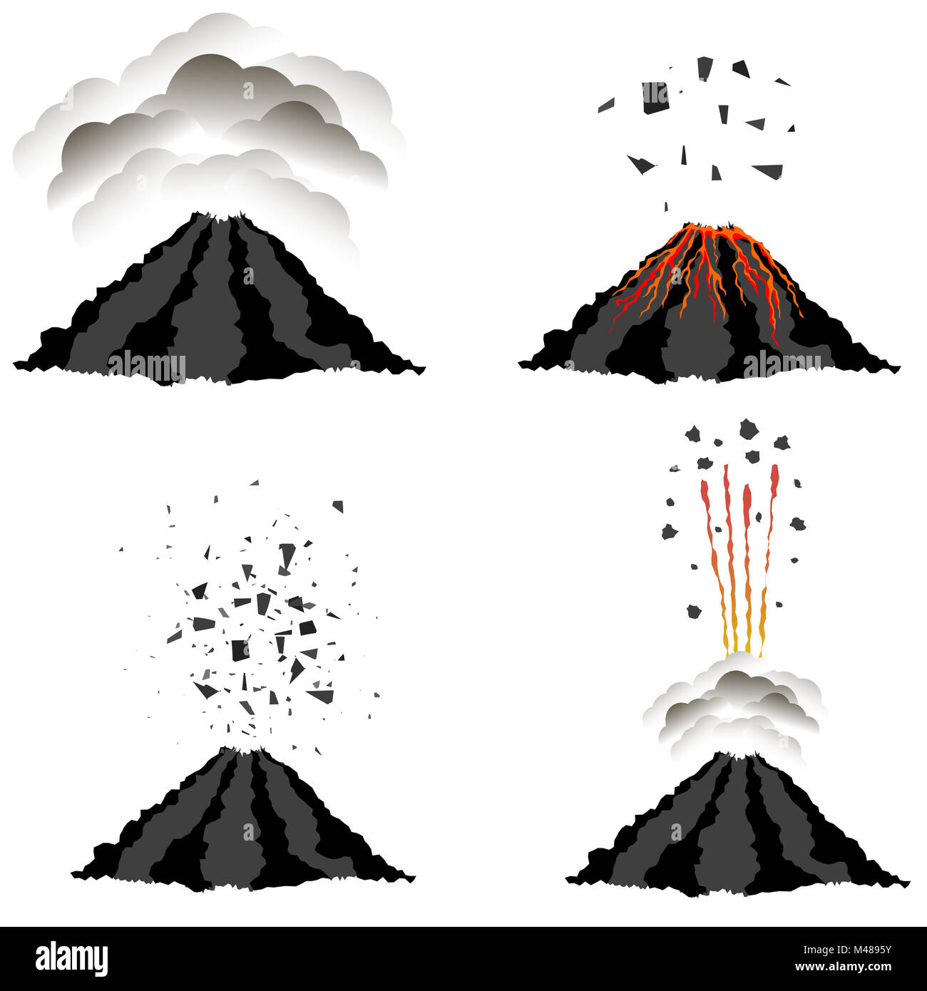 Volcano Erupting . Peak of Mountain. Fiery Crater Stock Photo