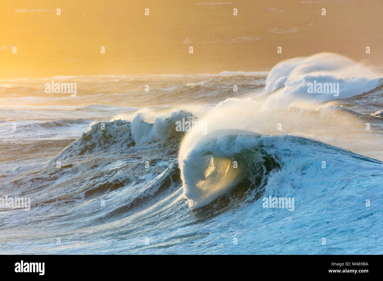 Evening storm waves in Ballycastle Bay, County Mayo, Ireland. Stock Photo