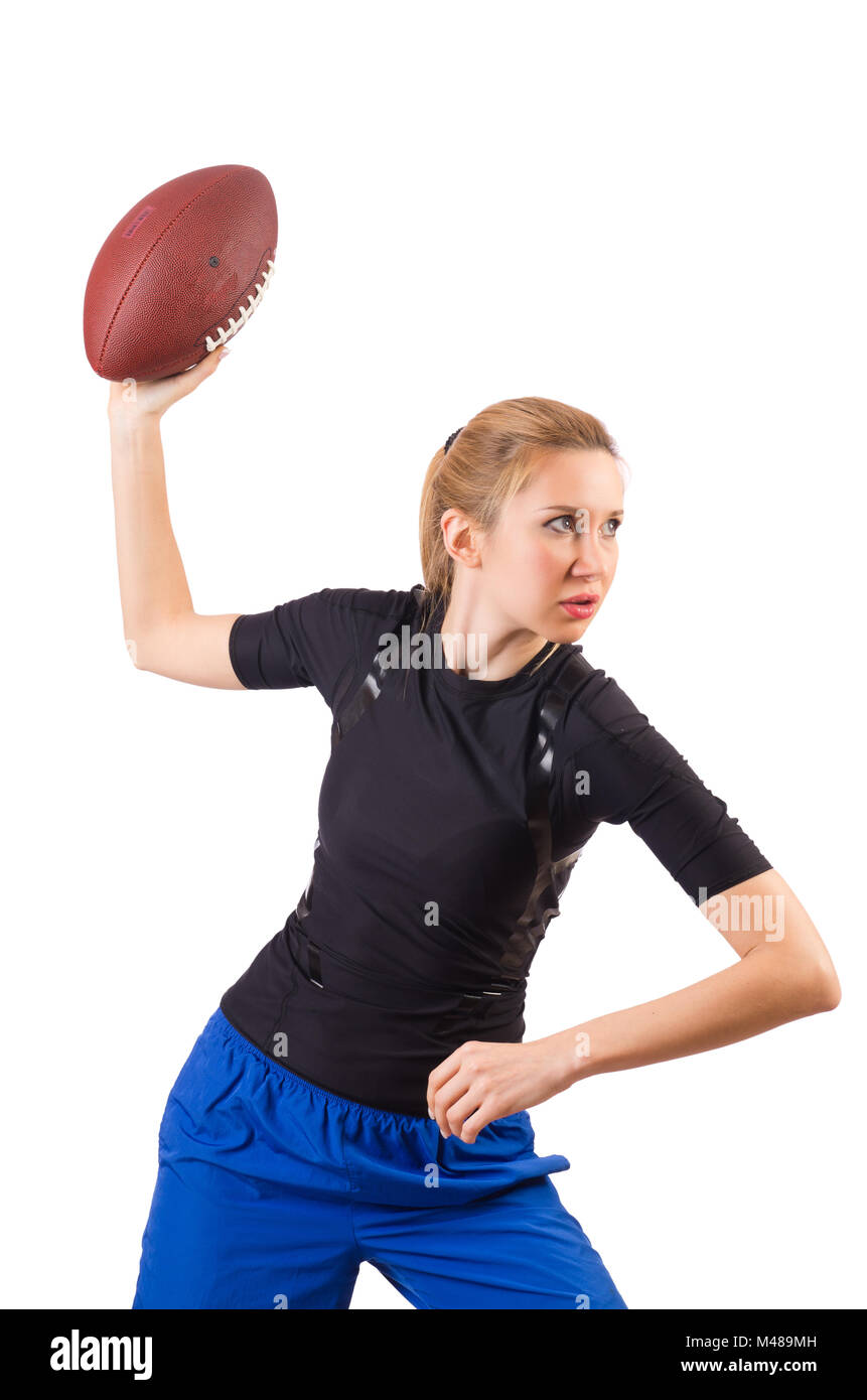 Woman Wearing Football Top Holding American Football Stock Photo