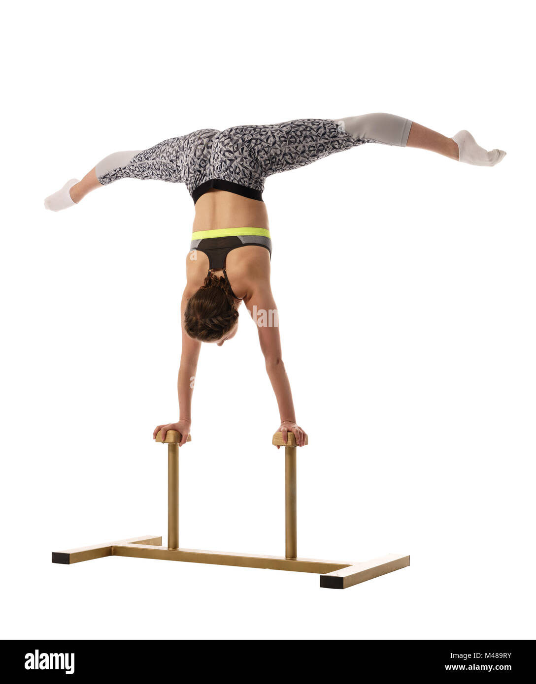 Gymnastics. Girl doing handstand on circus stands Stock Photo Alamy
