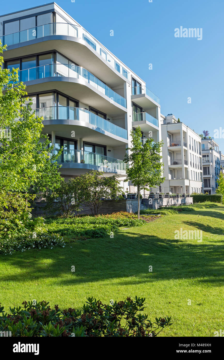 Luxury apartment houses with garden seen in Berlin, Germany Stock Photo
