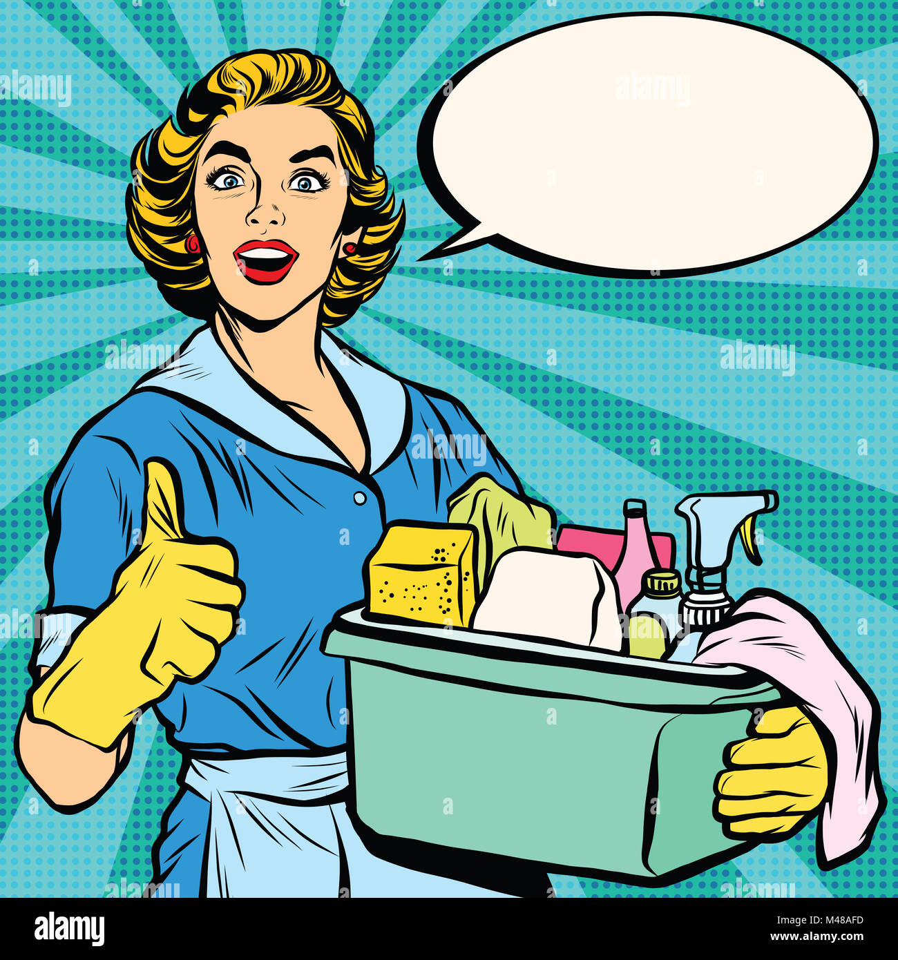 Quality home cleaning, pop art retro housewife Stock Photo