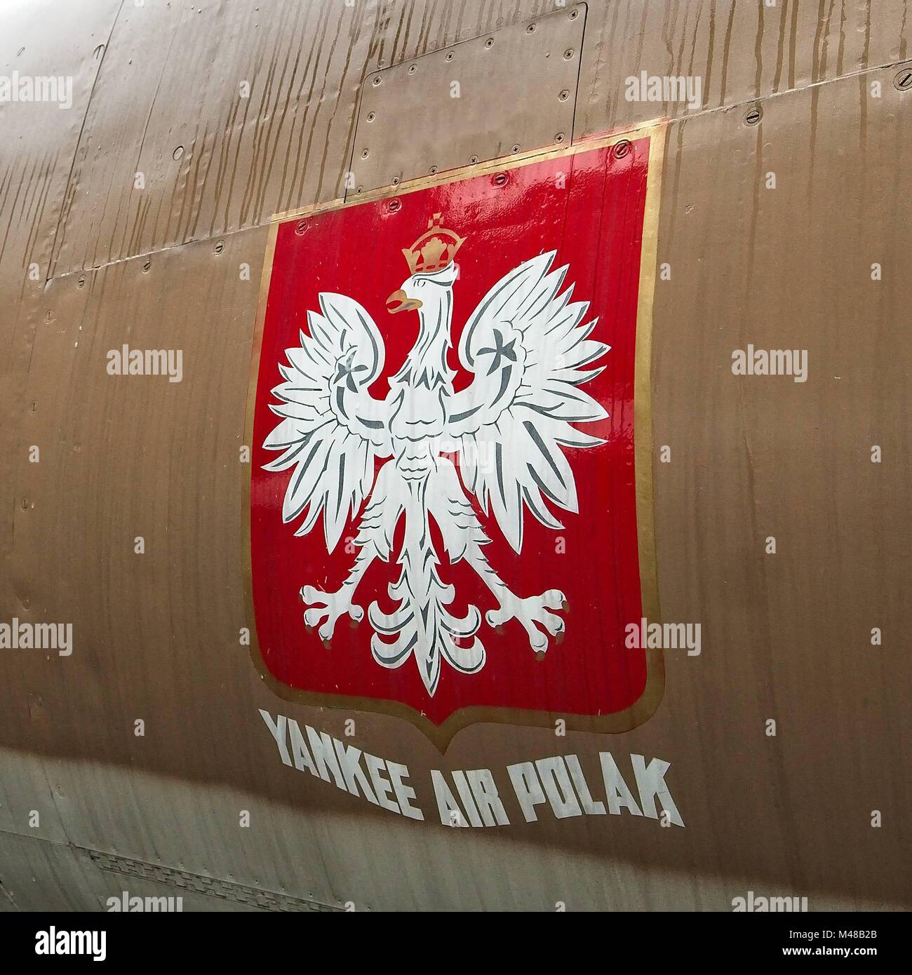 Yankee Air Polak - Polish emblem on the plane fuselage in the rain Stock Photo