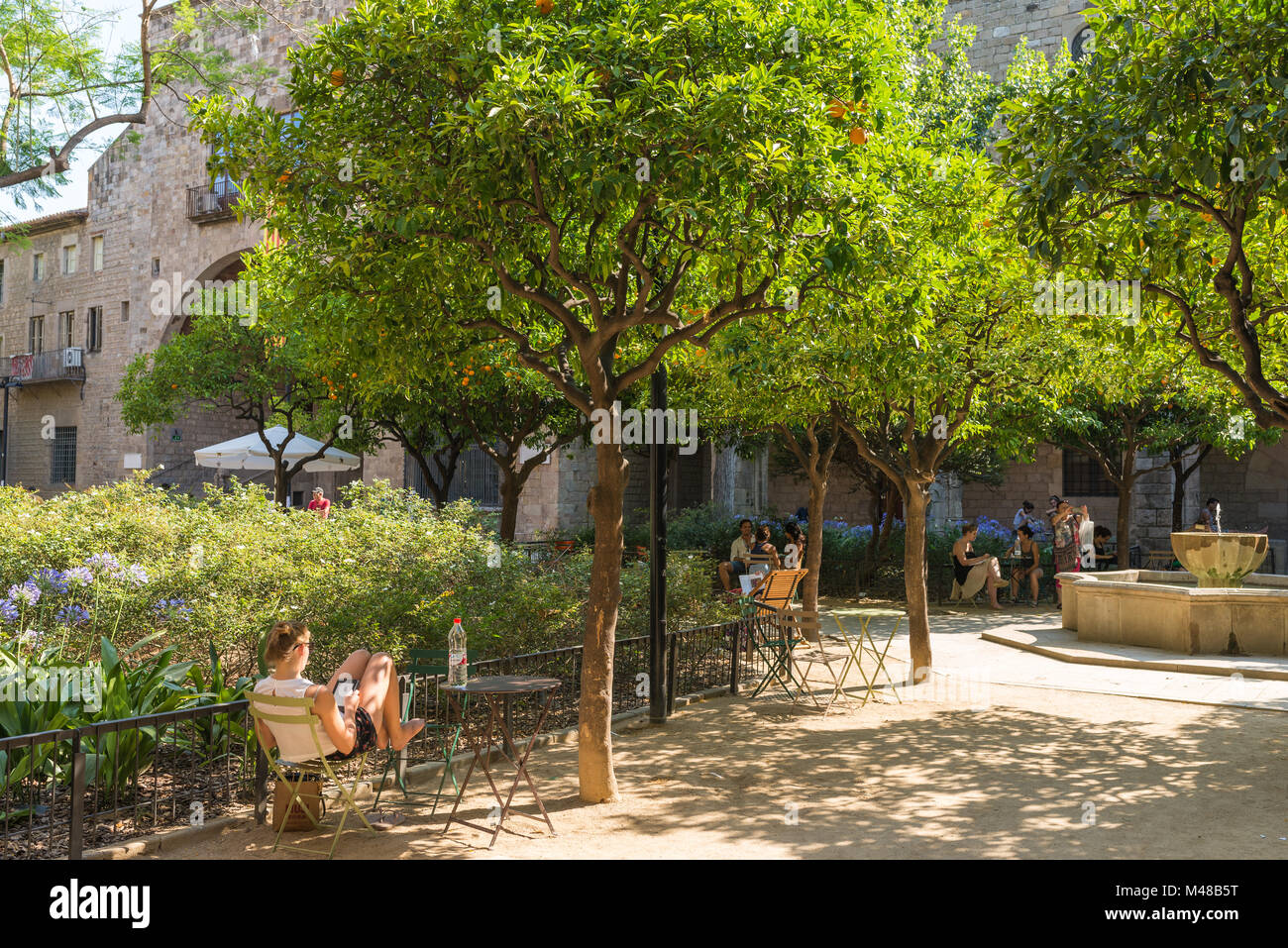 Backyard of the National Library of Catalonia Stock Photo