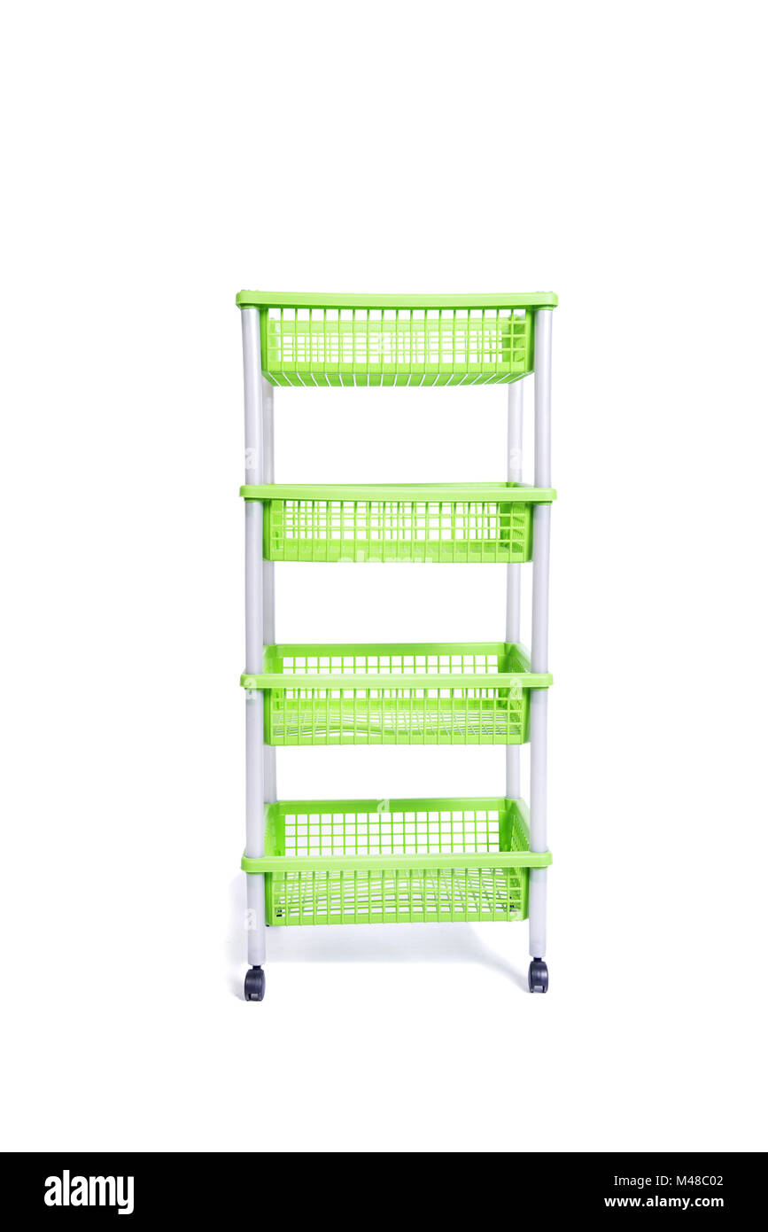Green bin rack shelf with wheels isolated on white Stock Photo Alamy