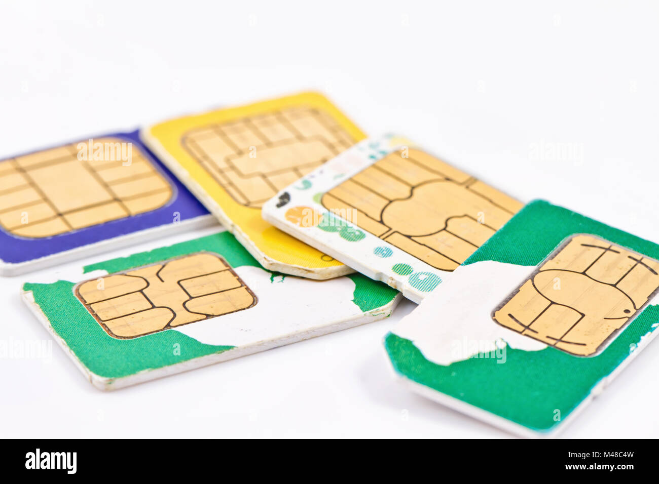 simcards of different mobile service providers and russian money Stock Photo
