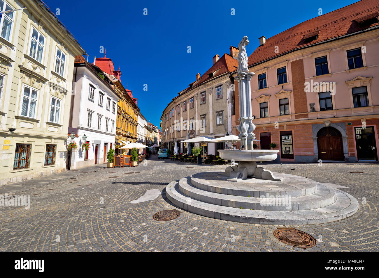 Cobbled streets of old Ljubljana Stock Photo